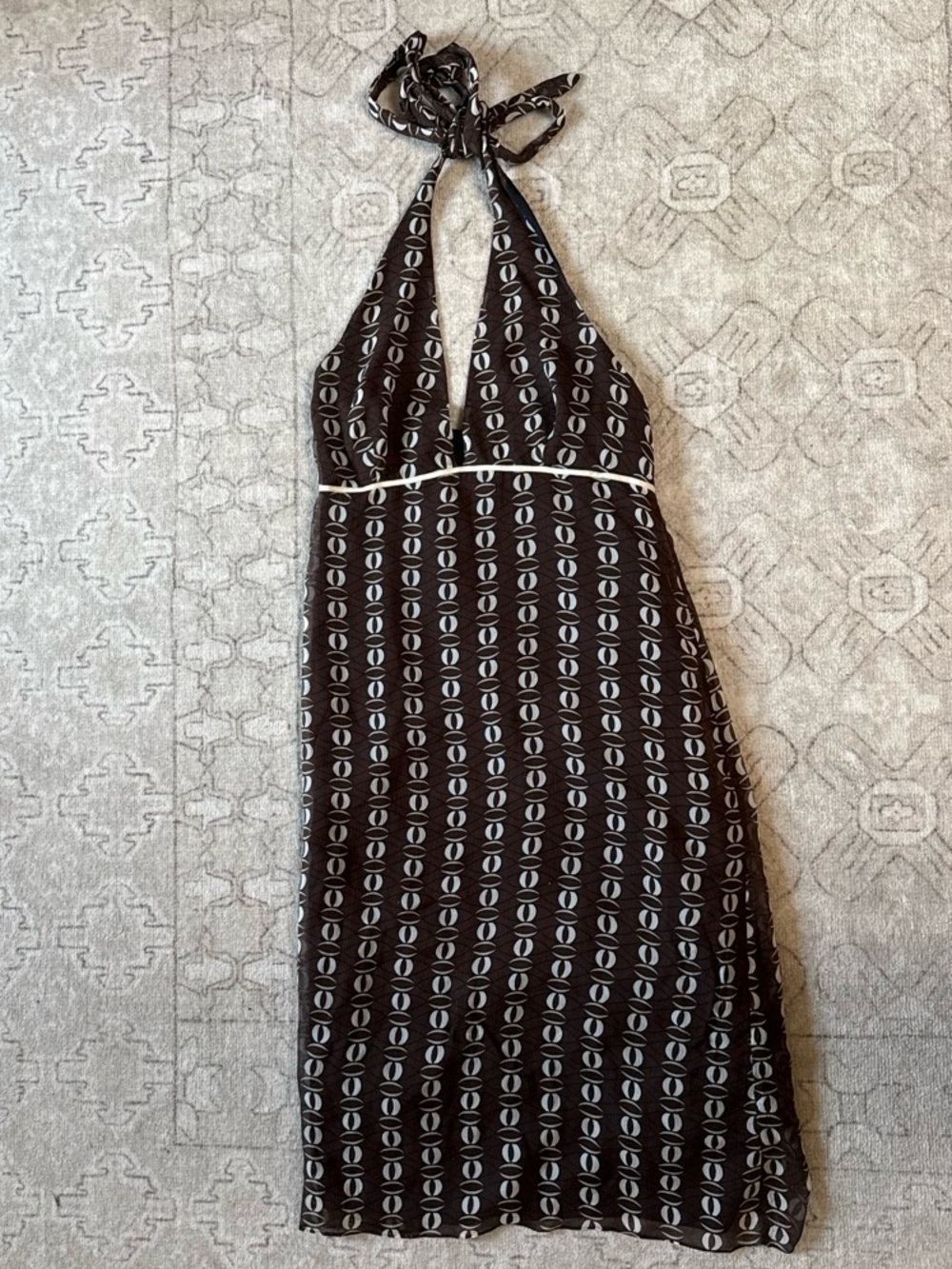 Allegra hicks Halter Neck Printed Maxi Dress in Brown and White